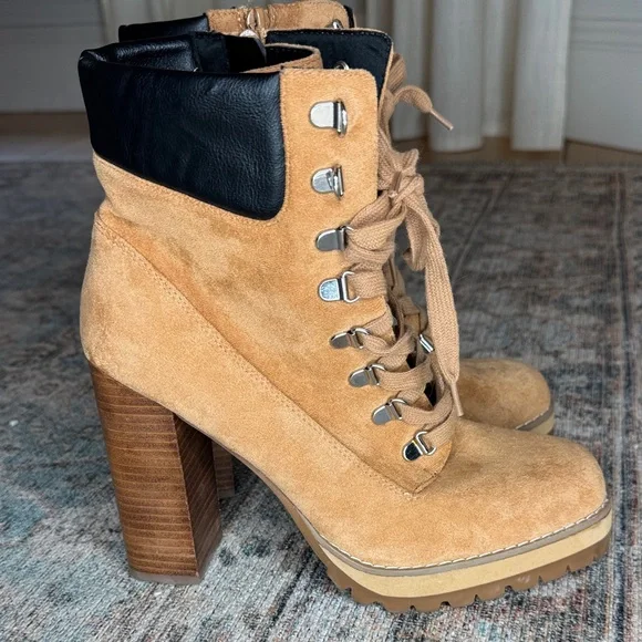 Steve Madden Breccan Tan and Black Lace-Up Block Heel Boots -‎ 10 - Picture 5 of 15